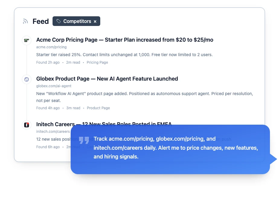 Changeflow AI summary of a competitor website change showing what changed and why it matters